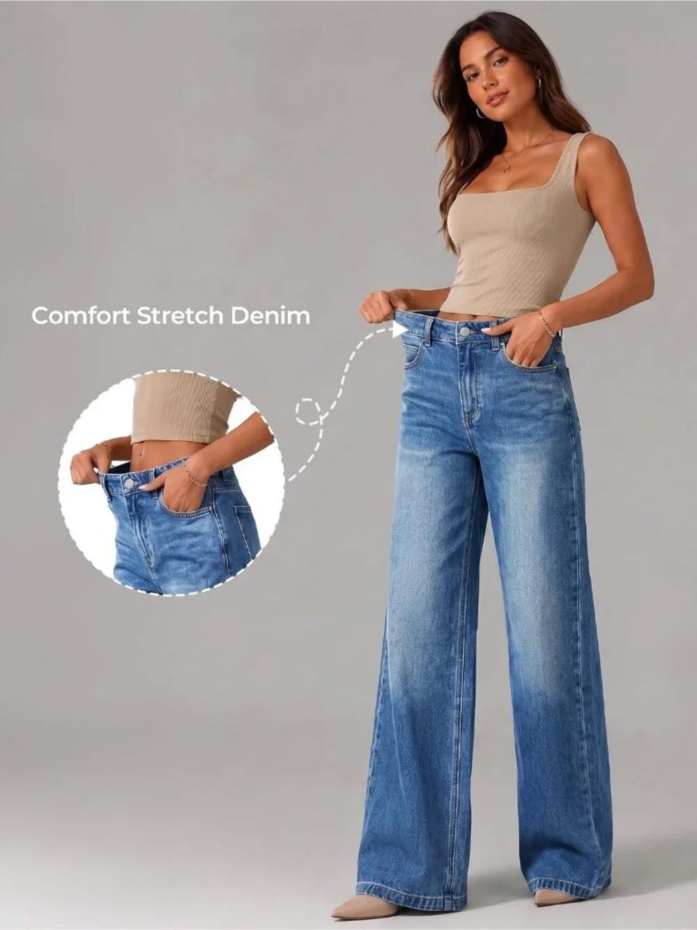 Women's Blue Denim Y2k Straight Leg Button Zip High Waisted Baggy Jeans